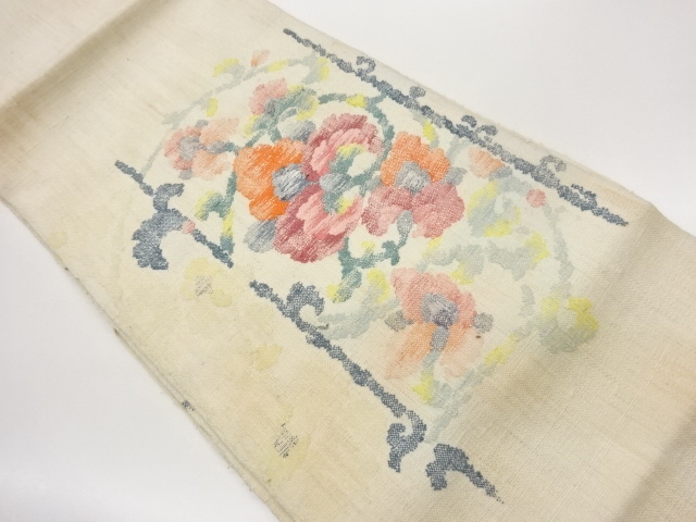 JAPANESE NAGOYA OBI / MAWATA TSUMUGI / WOVEN FLOWER ARABESQUE